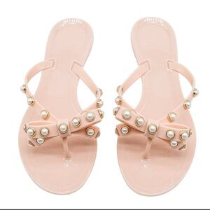 Pinkish nude jelly bow sandals with pearl design NEW